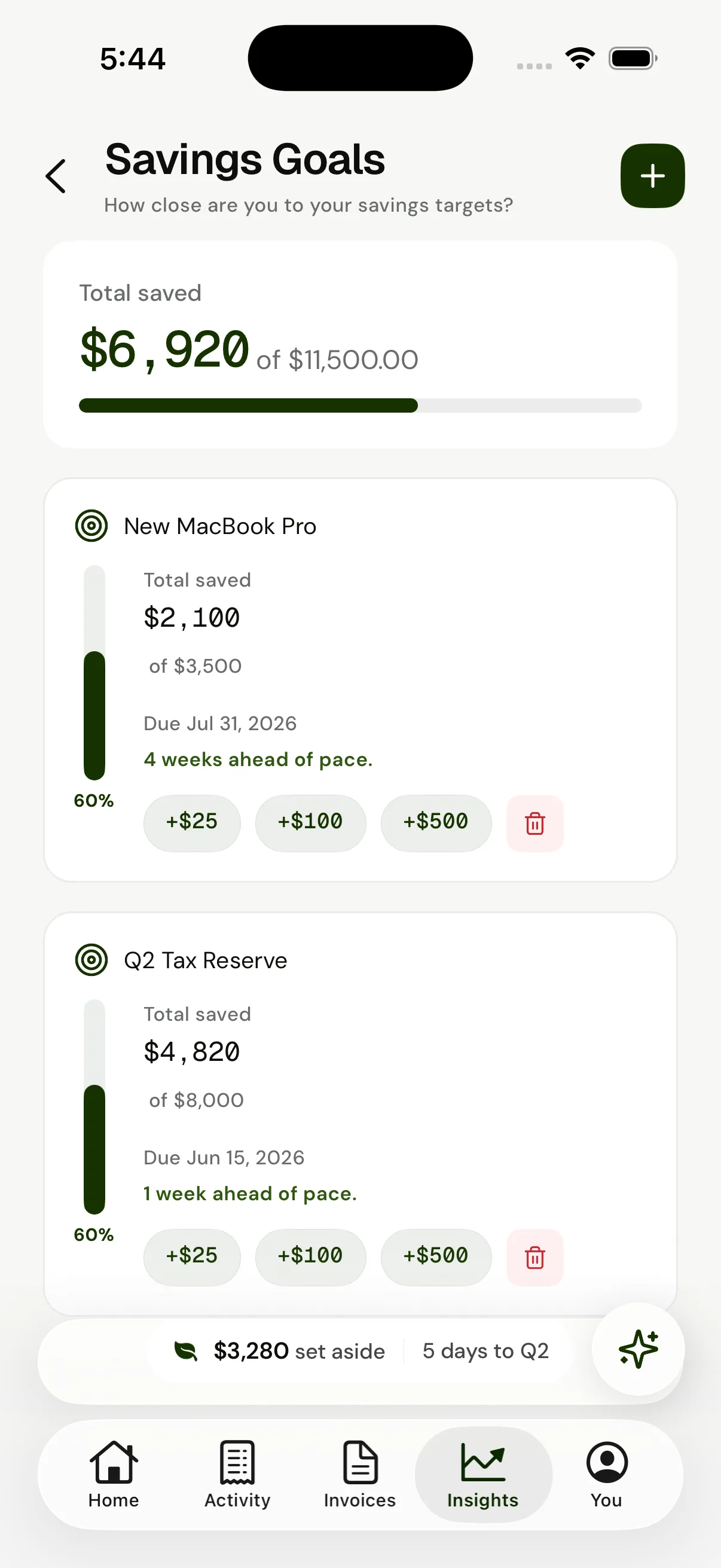 VRITTI savings goals — build your first $500 floor