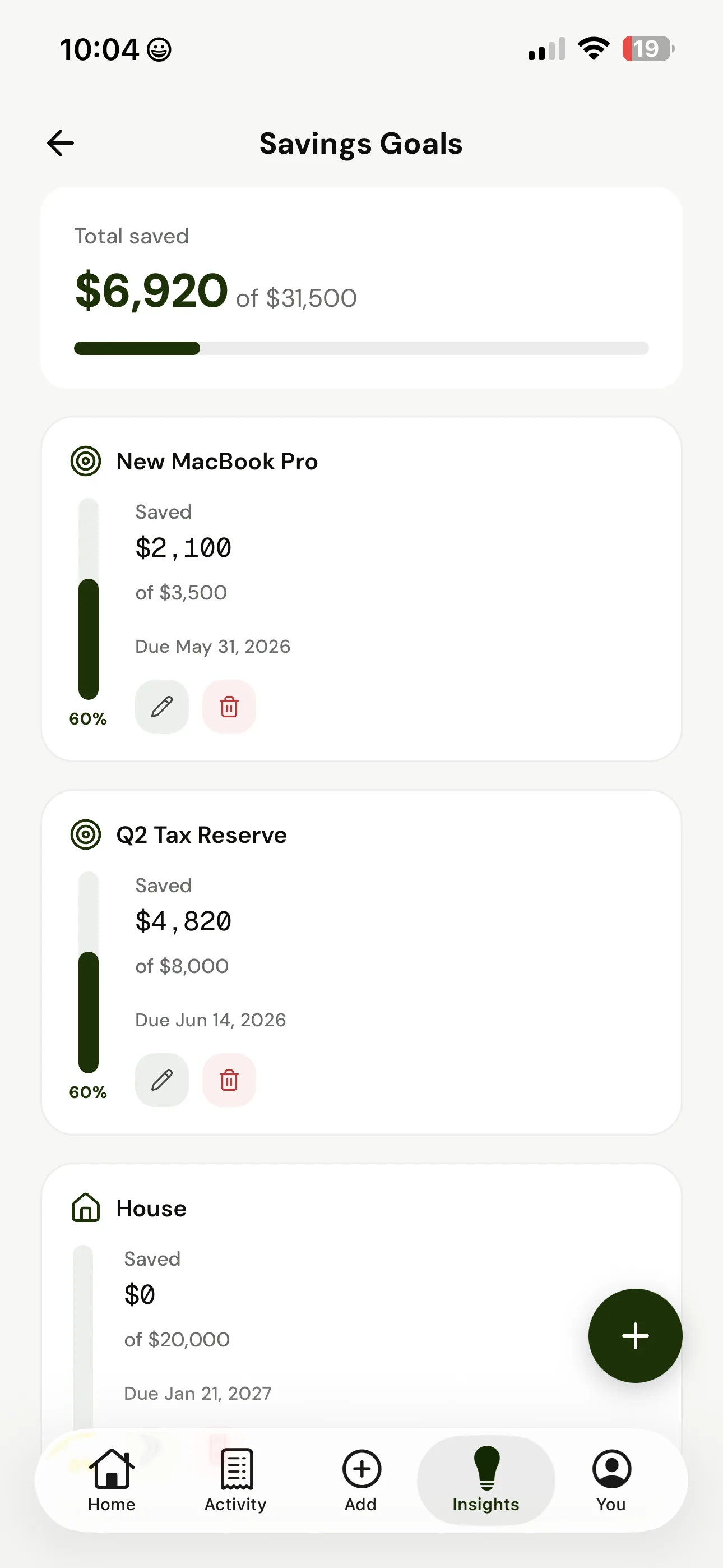 Savings Goals — build your floor, visual progress